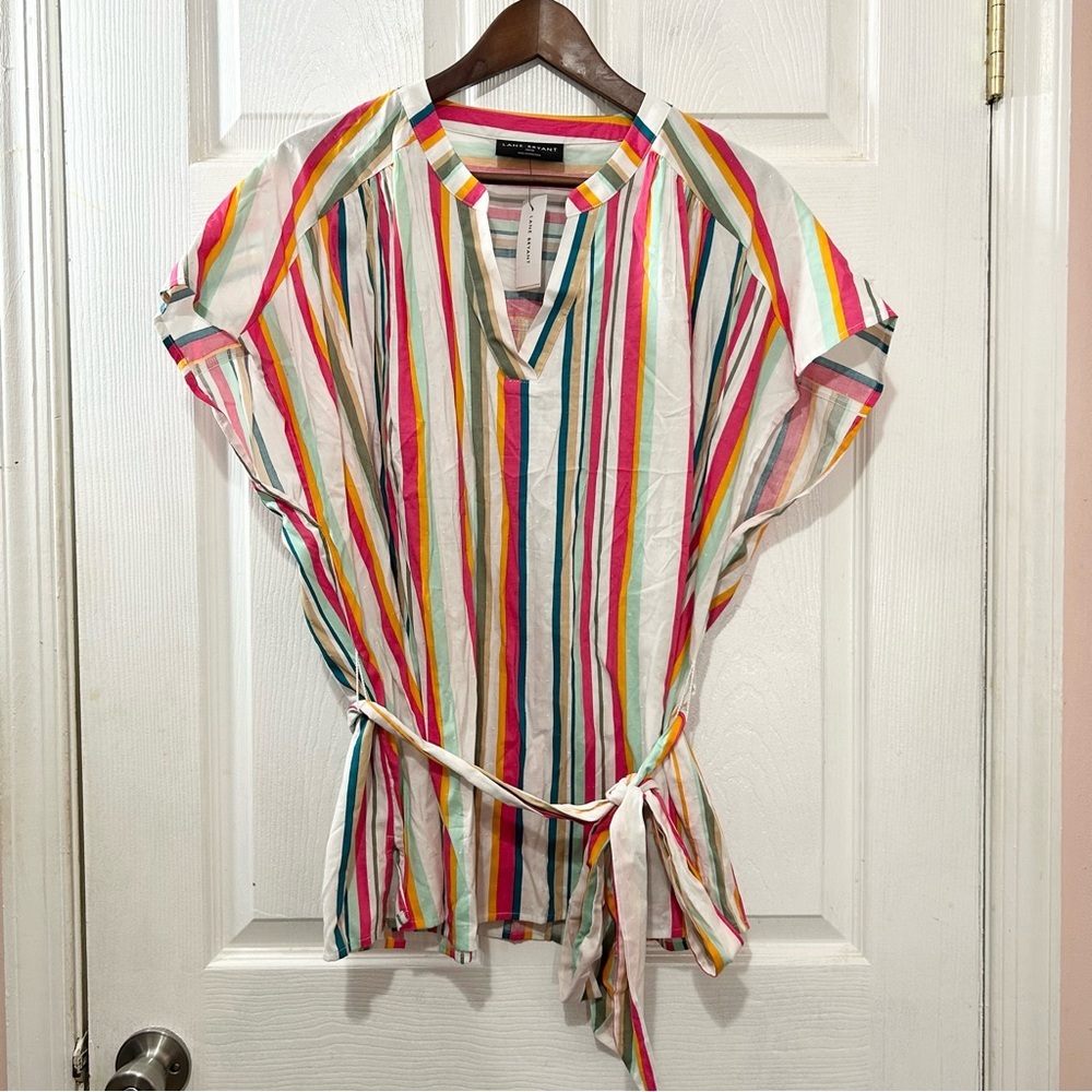 Lane Bryant Colorful Striped Tie-Waist Blouse. Size 18-20. Spring Easter NWT